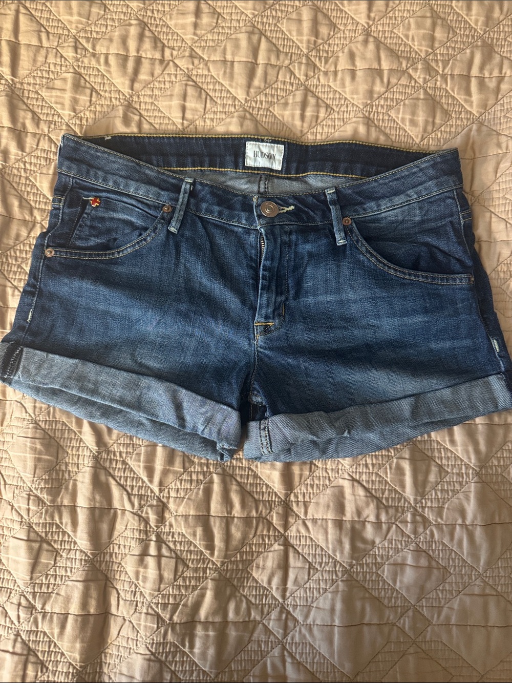Hudson Jeans Dark Blue Rolled Cuff Denim Shorts